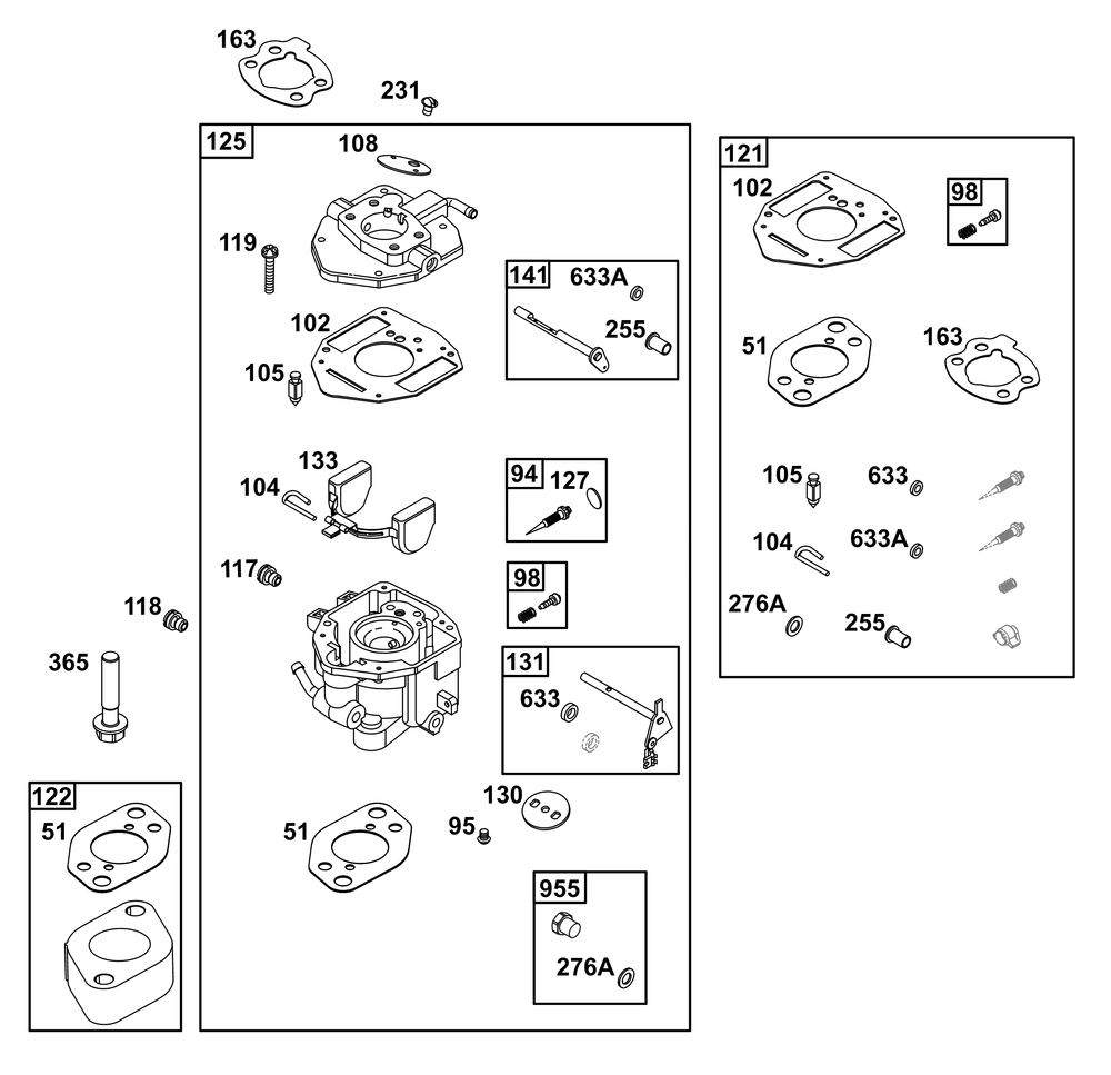 Carburetor Group Diagram and Parts List for 296442-0010-H5 200000 - 399999 Briggs and Stratton Engine
